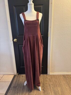 Rust Corduroy Wide-Leg Overall Jumpsuit